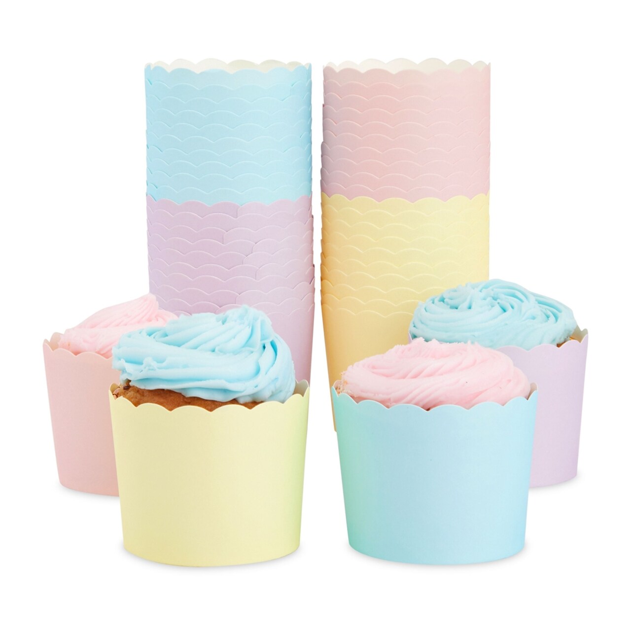 48 Pack Pastel Cupcake Liners Wrappers Rainbow Color Muffin Paper Baking Cup for Birthday Party
